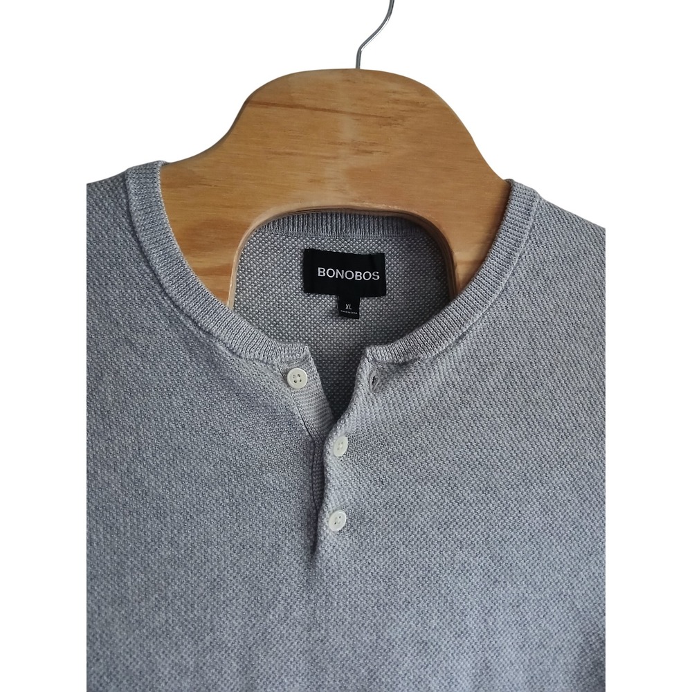 Bonobos Heather Grey Waffle Henley Sweatshirt Mens XL